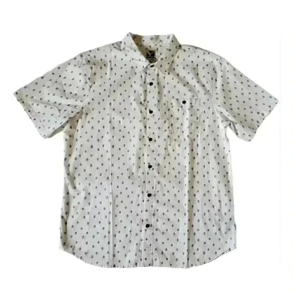 Voyager Men's White & Grey Mini Print Cotton/Spandex Stretch Woven Short Sleeve - Picture 1 of 12